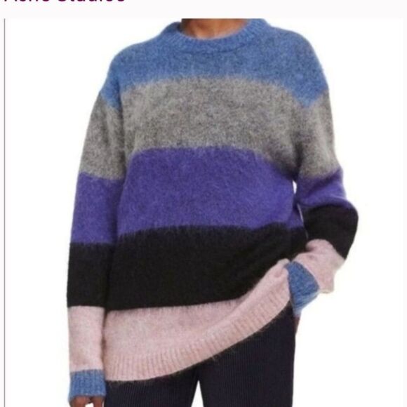 Acne Studios Albah Mohair Blend Striped Crew Neck Relaxed Fit